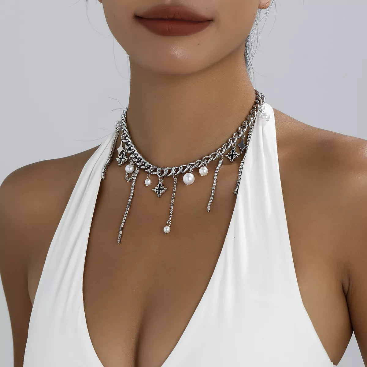Tassel Star‑Moon Synthetic Pearl Pendant Choker