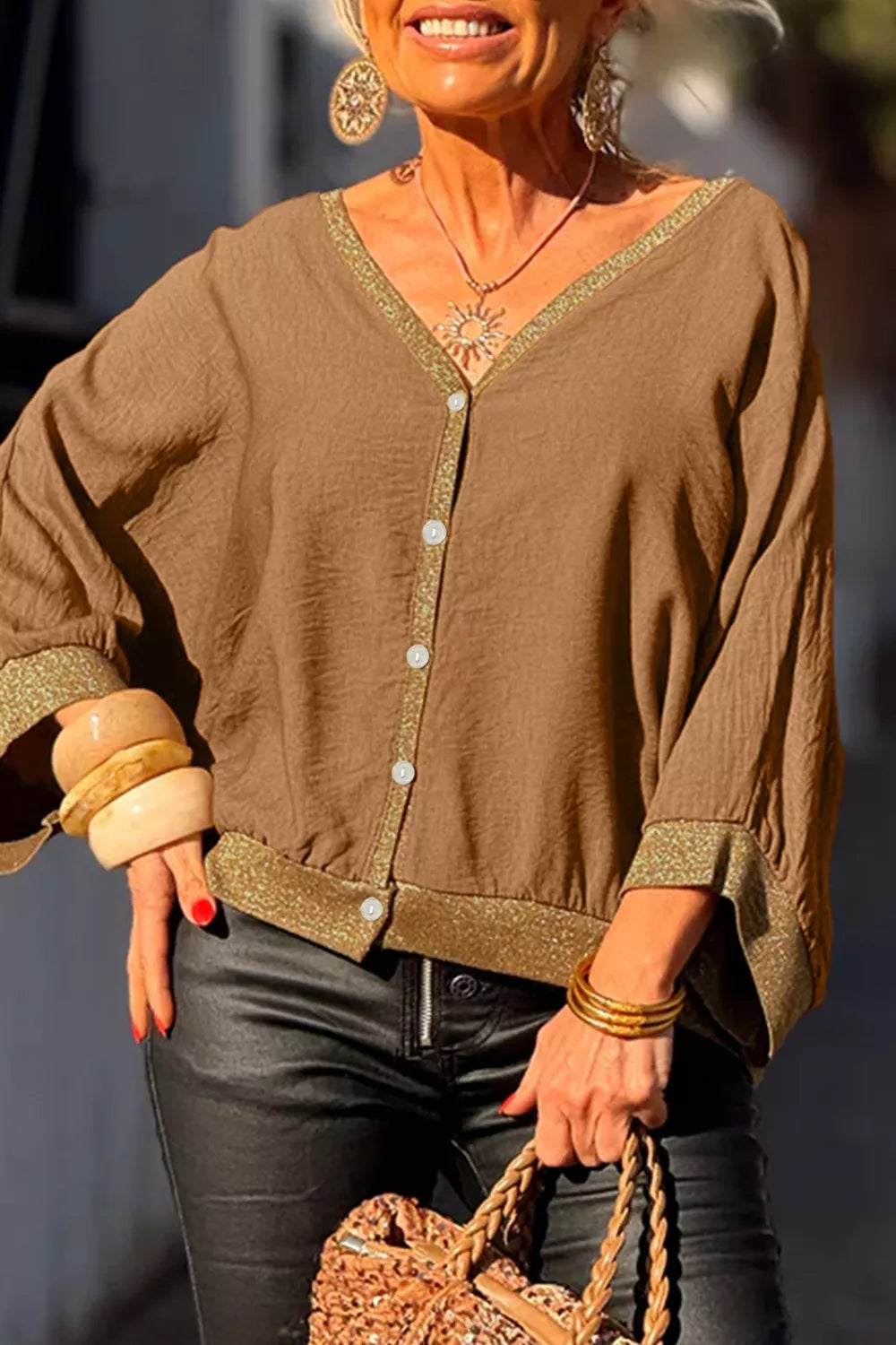 V-Neck Button Up Shirt
