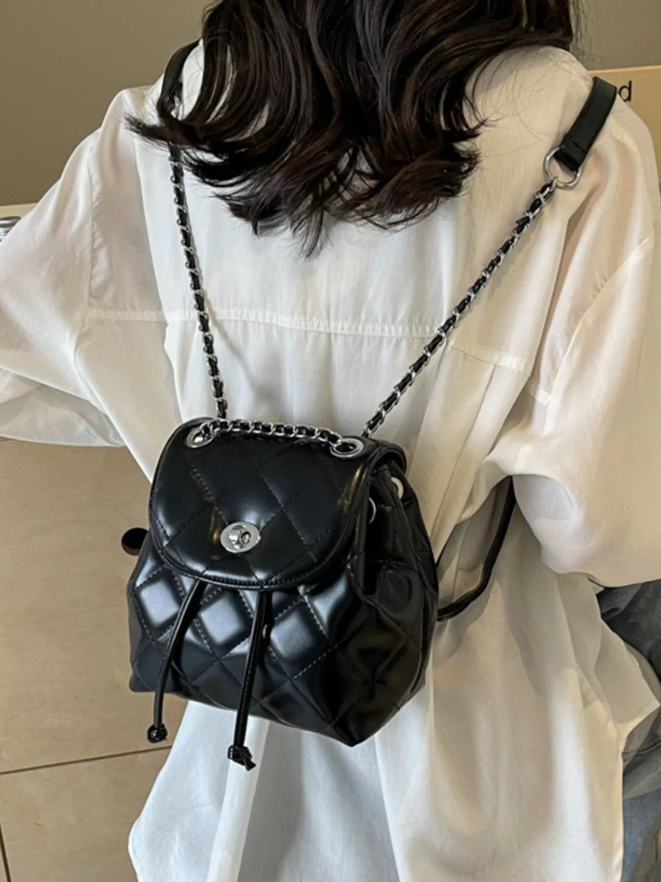 Quilted Chain Backpack Bag