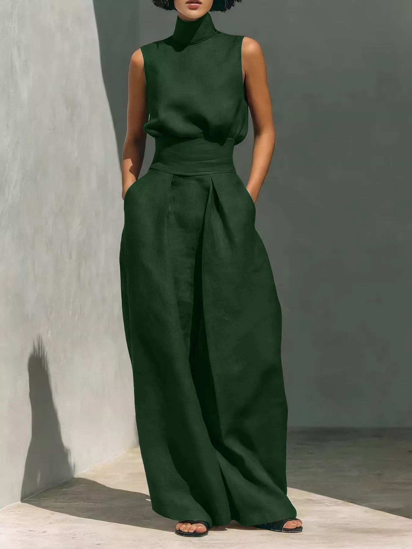 Full Size Sleeveless Wide-Leg Jumpsuit with Smocked Waist Plus Size