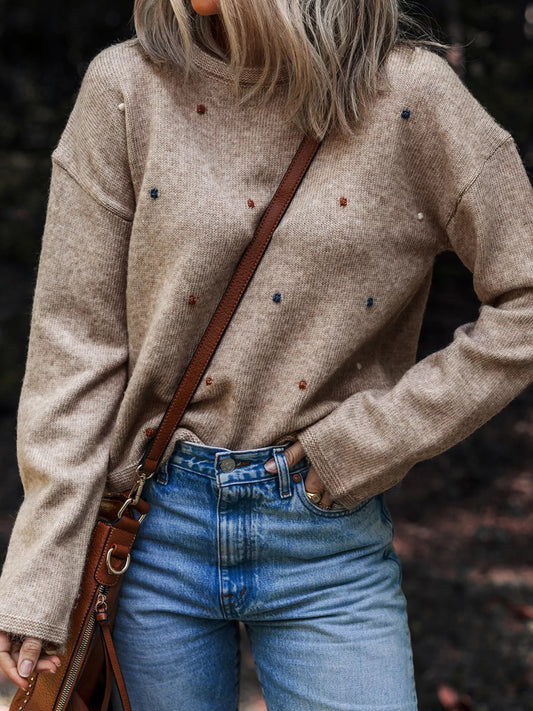 Contrast Colored Dot Detail Drop Shoulder Sweater