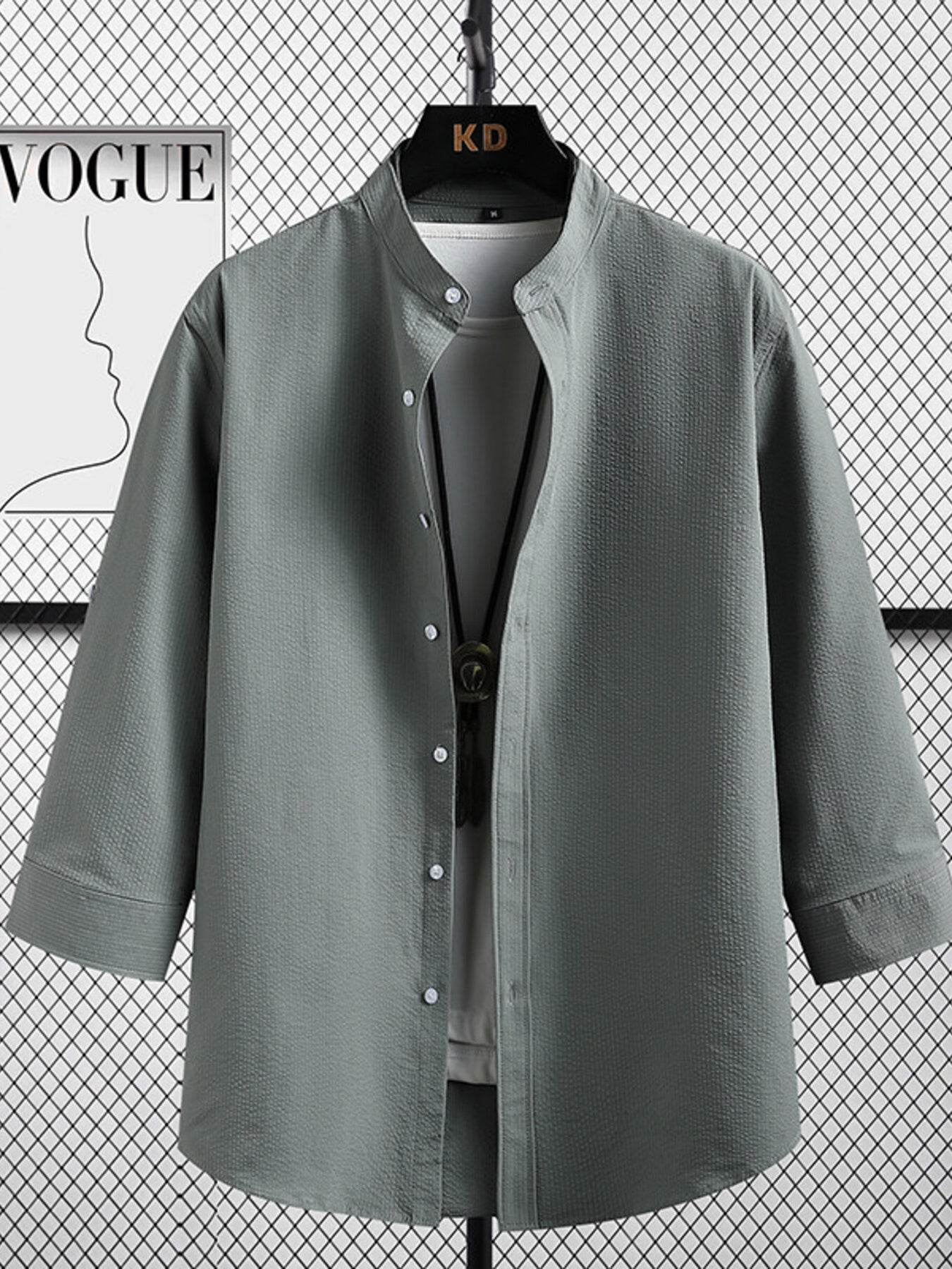 Men's Plus Size Casual Button Up Three-Quarter Sleeve Shirt