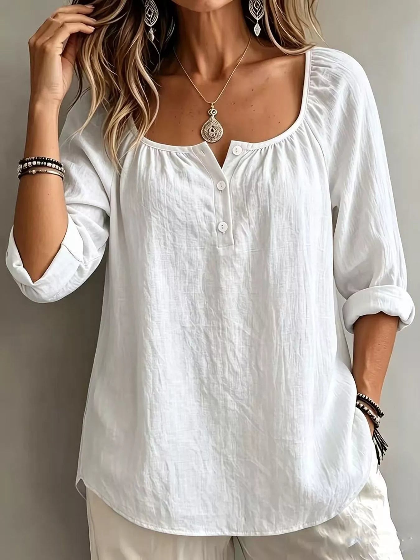 Button Detail Long Sleeve Top
