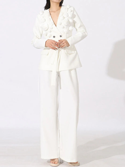 Flower Long Sleeve Blazer and Pants Set