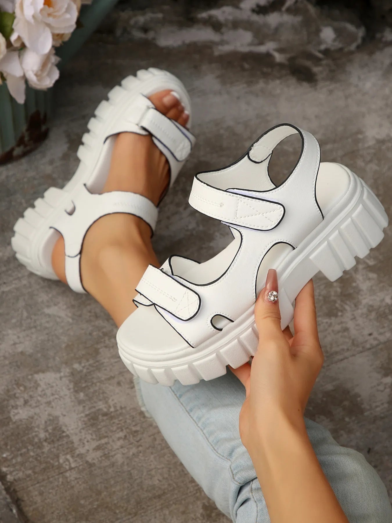 Platform Chunky Velcro Strap Sandals