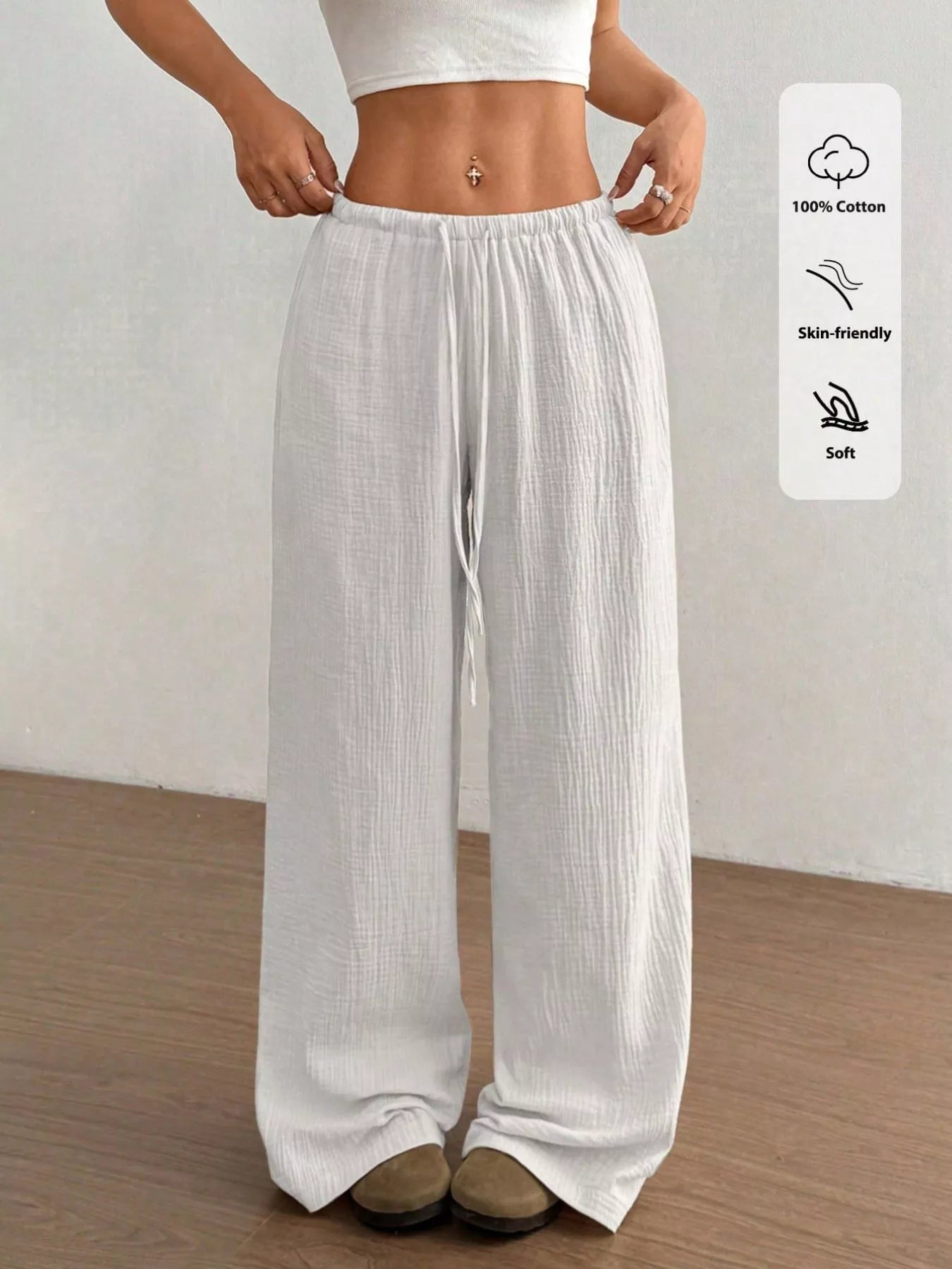 Wide-Leg Drawstring Pants