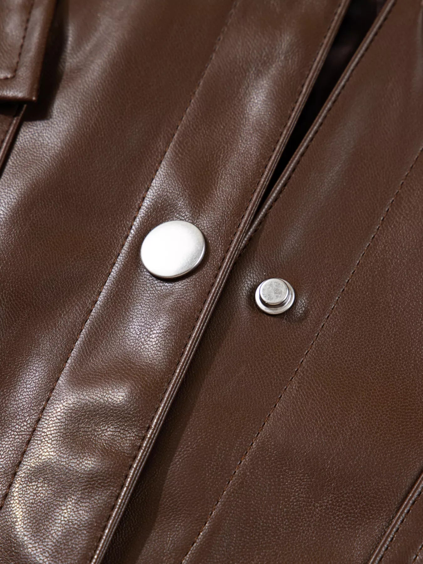 Double Flap Pocket Drawstring Hem Leather Jacket