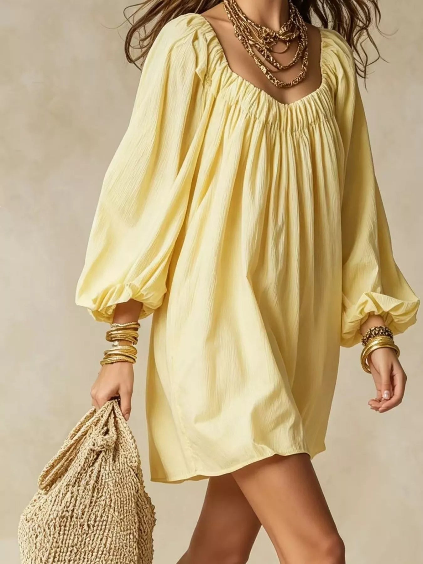 Flowy Balloon Sleeve Mini Dress