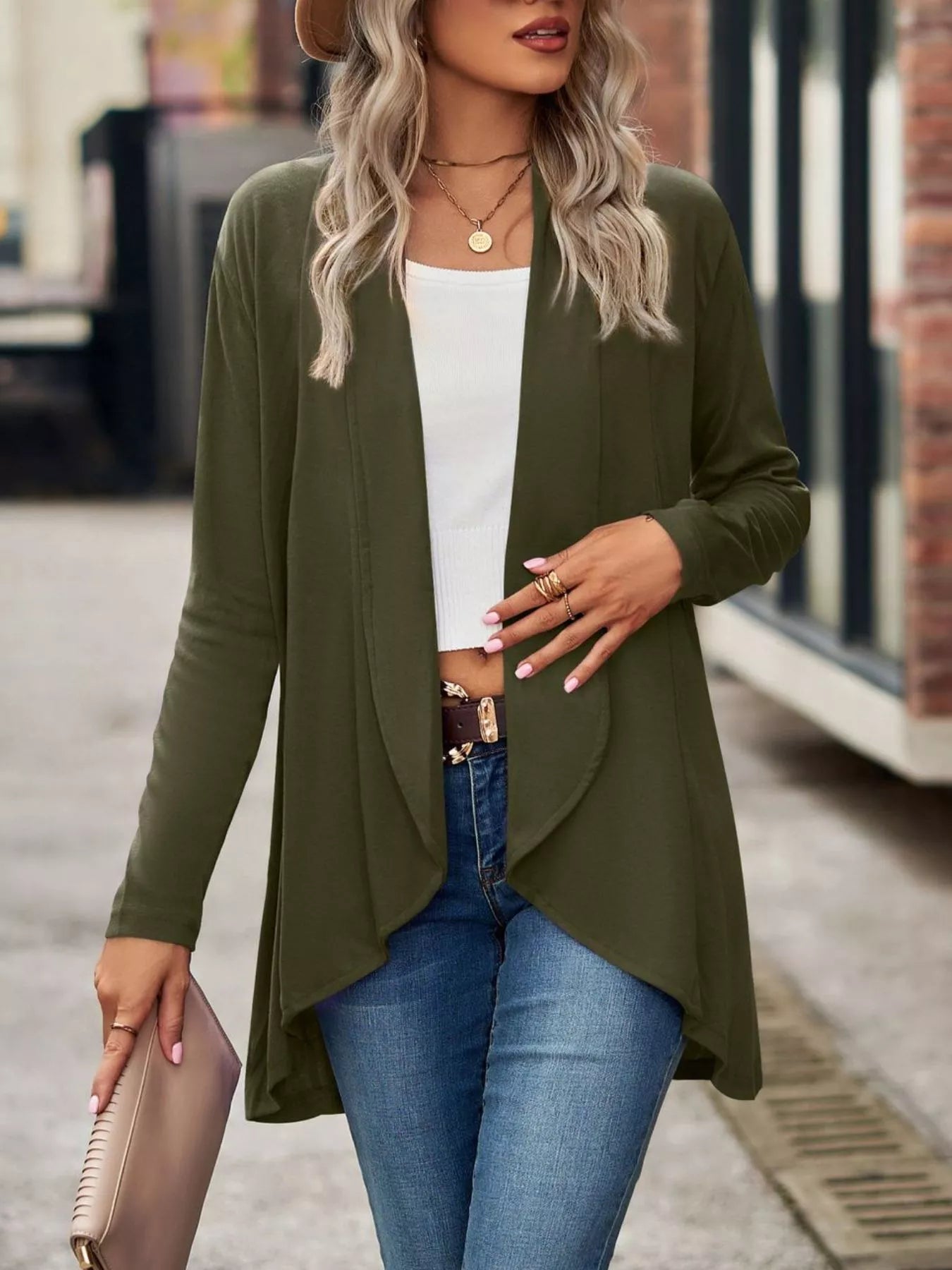 Open-Front Dropped Shoulder Cardigan
