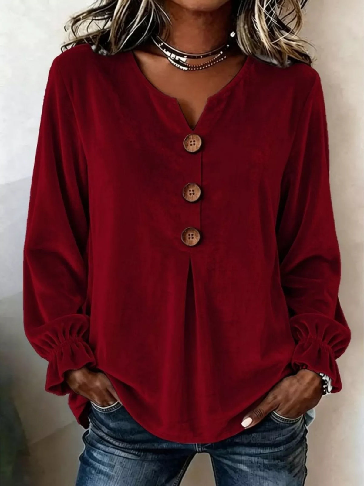 Velvet Flounce Sleeve Blouse