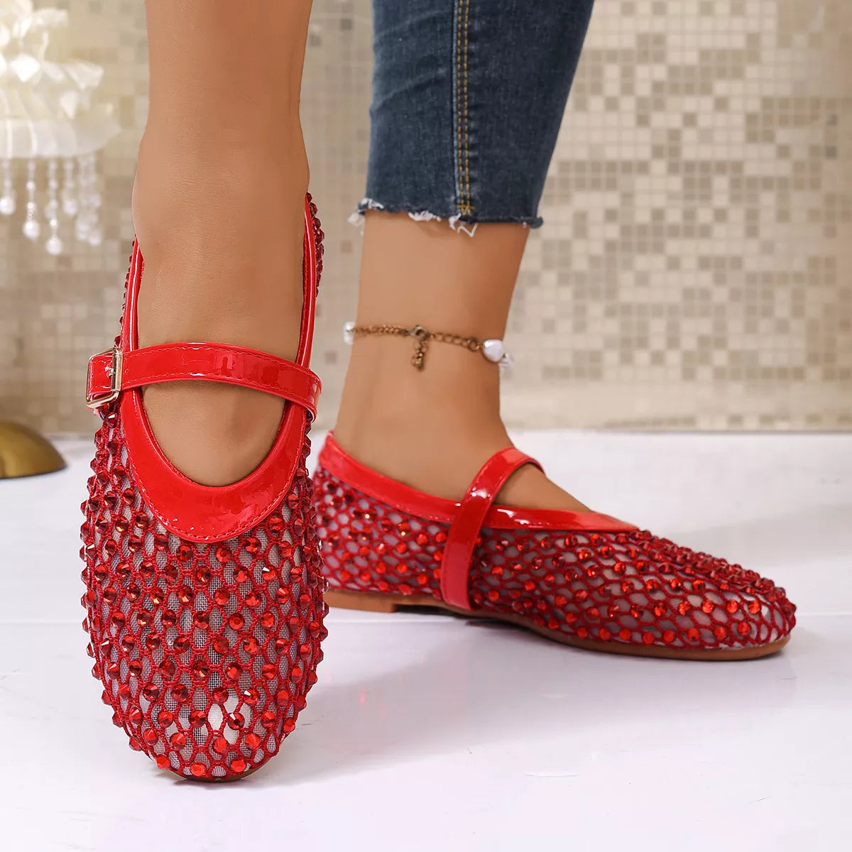 Sparkling Mesh Mary Jane Sneakers