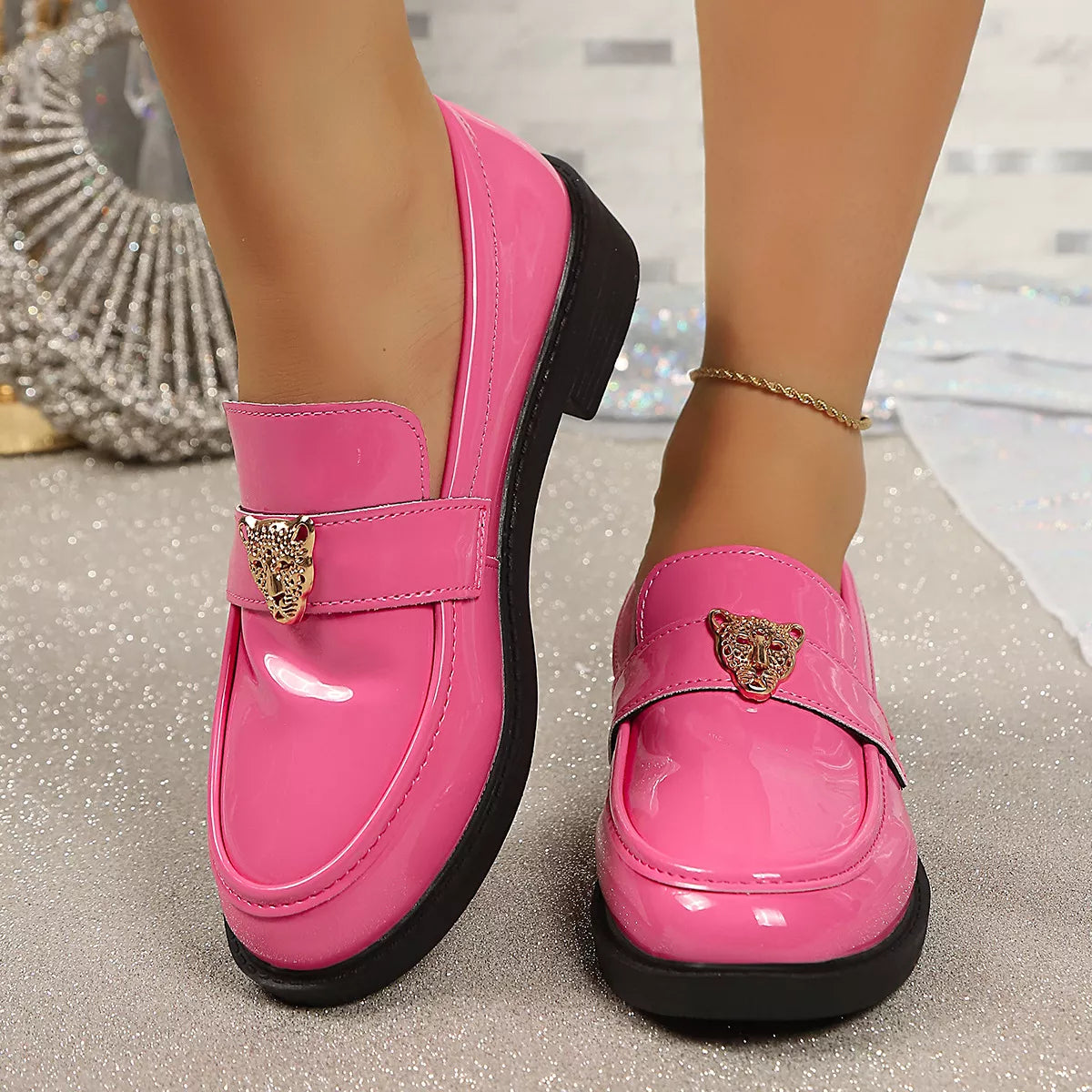 Round Toe Block Heel Loafers