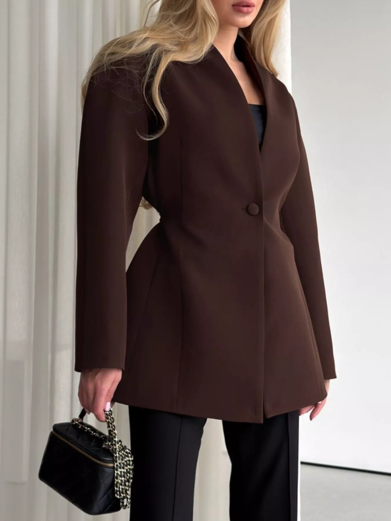 One Button Long Sleeve Blazer