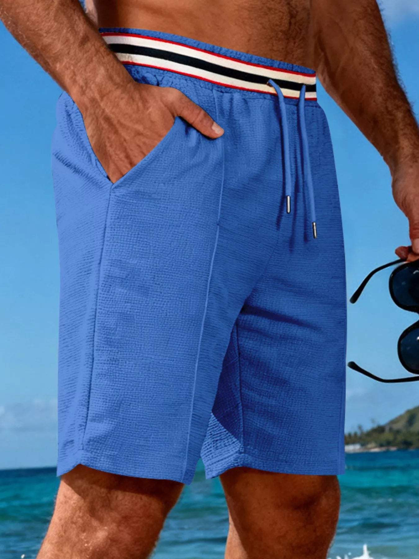 Men's Full Size Casual Textured Drawstring Shorts Plus Size