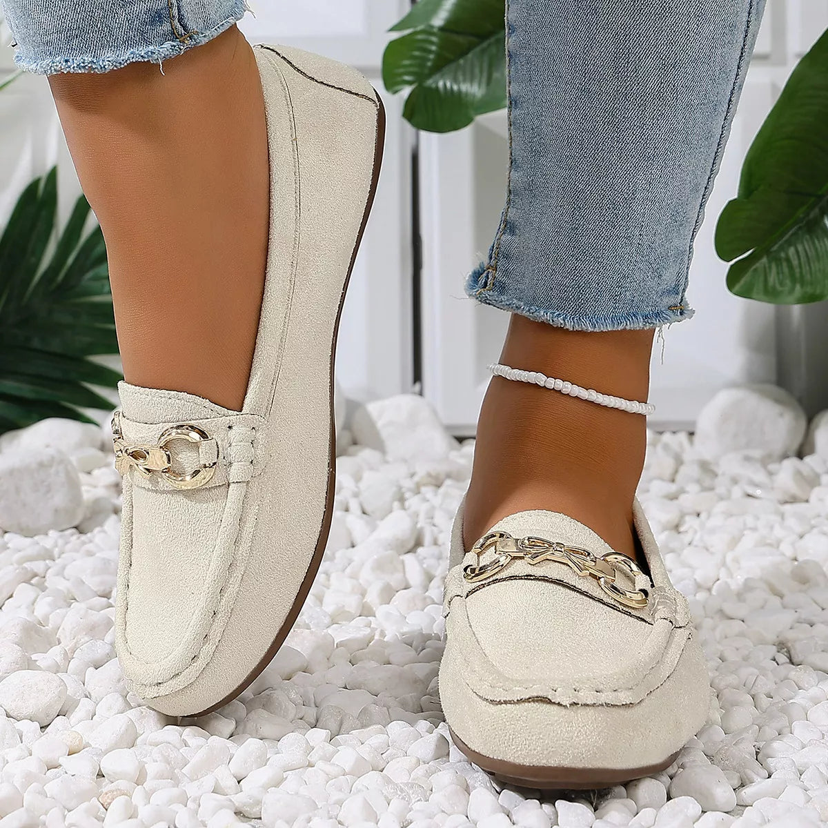 Comfortable Flat Loafers with Decorative Buckle