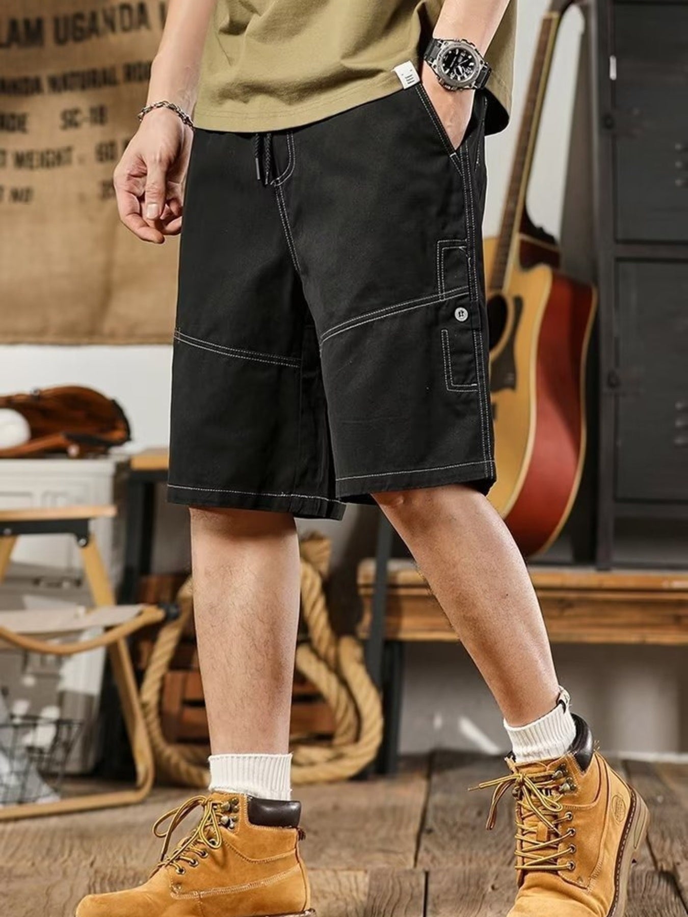 Men's Plus Size Drawstring Shorts with Pockets