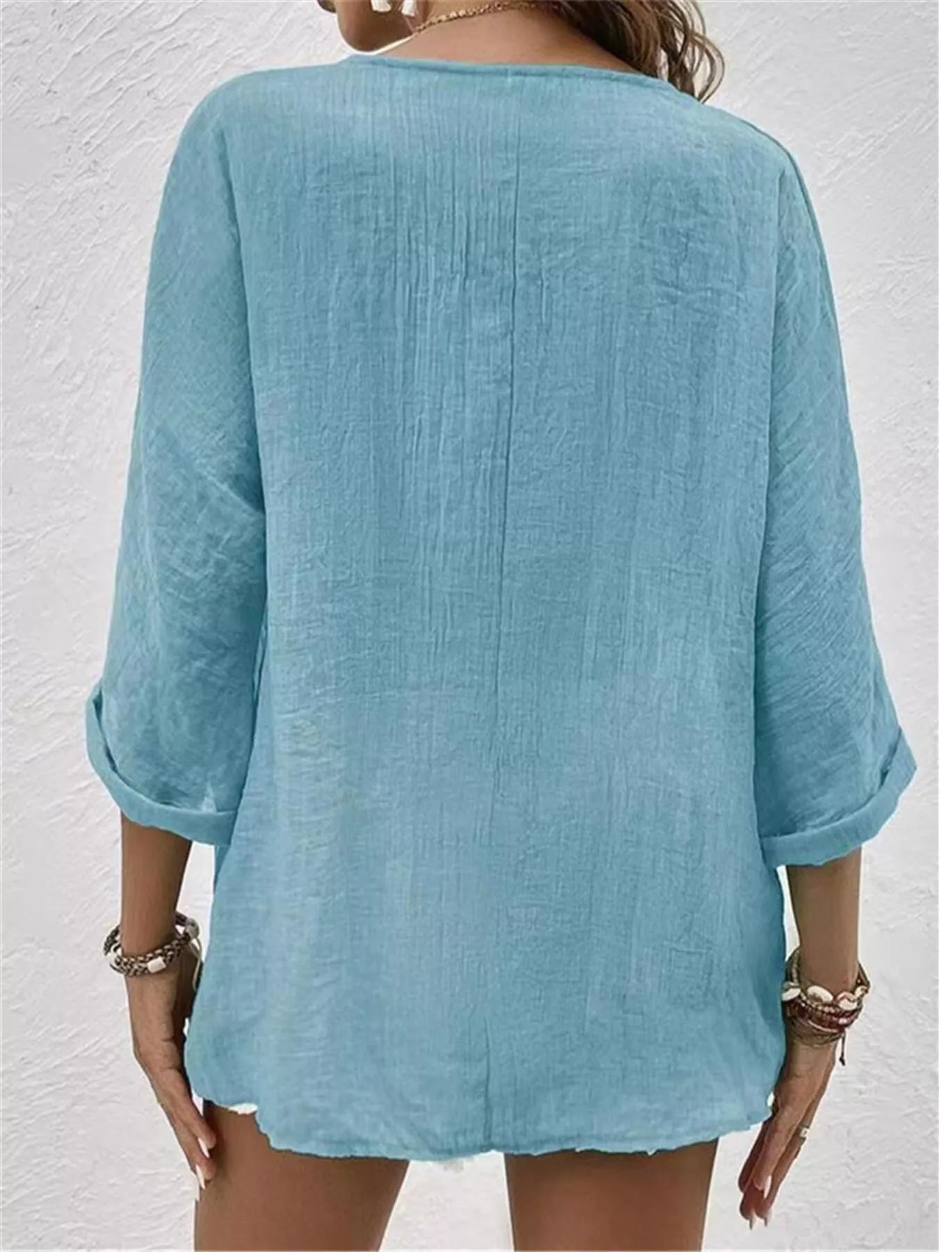 Full Size Casual V-Neck Button-Down Blouse Plus Size