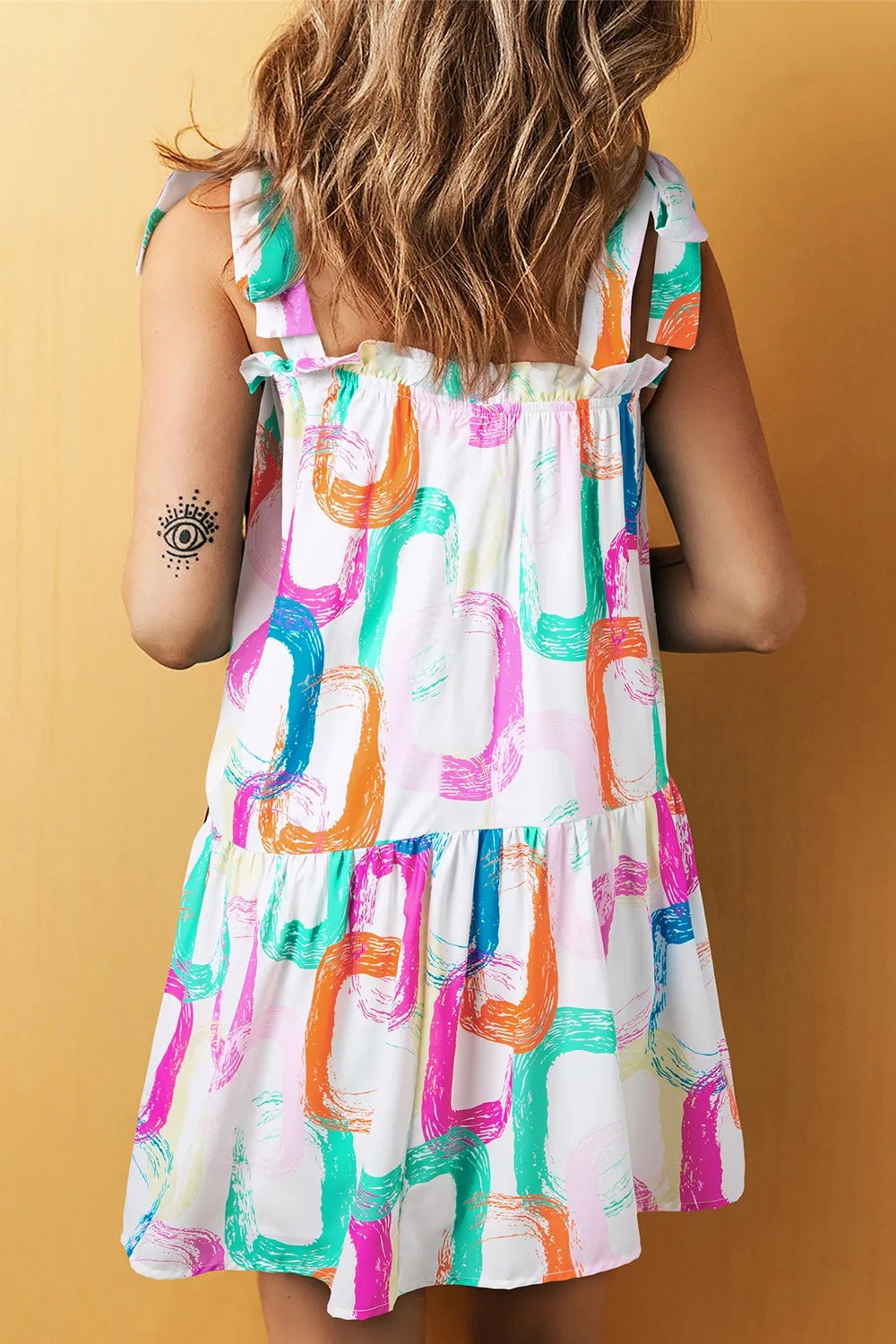 Tied Printed Sleeveless Mini Dress