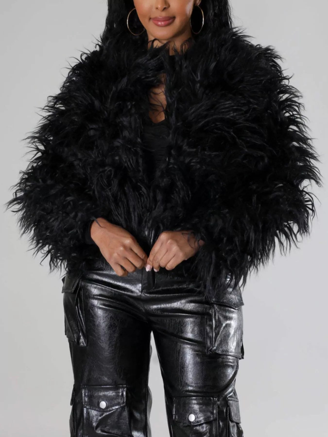 Faux Fur Open Front Cropped Outerwear