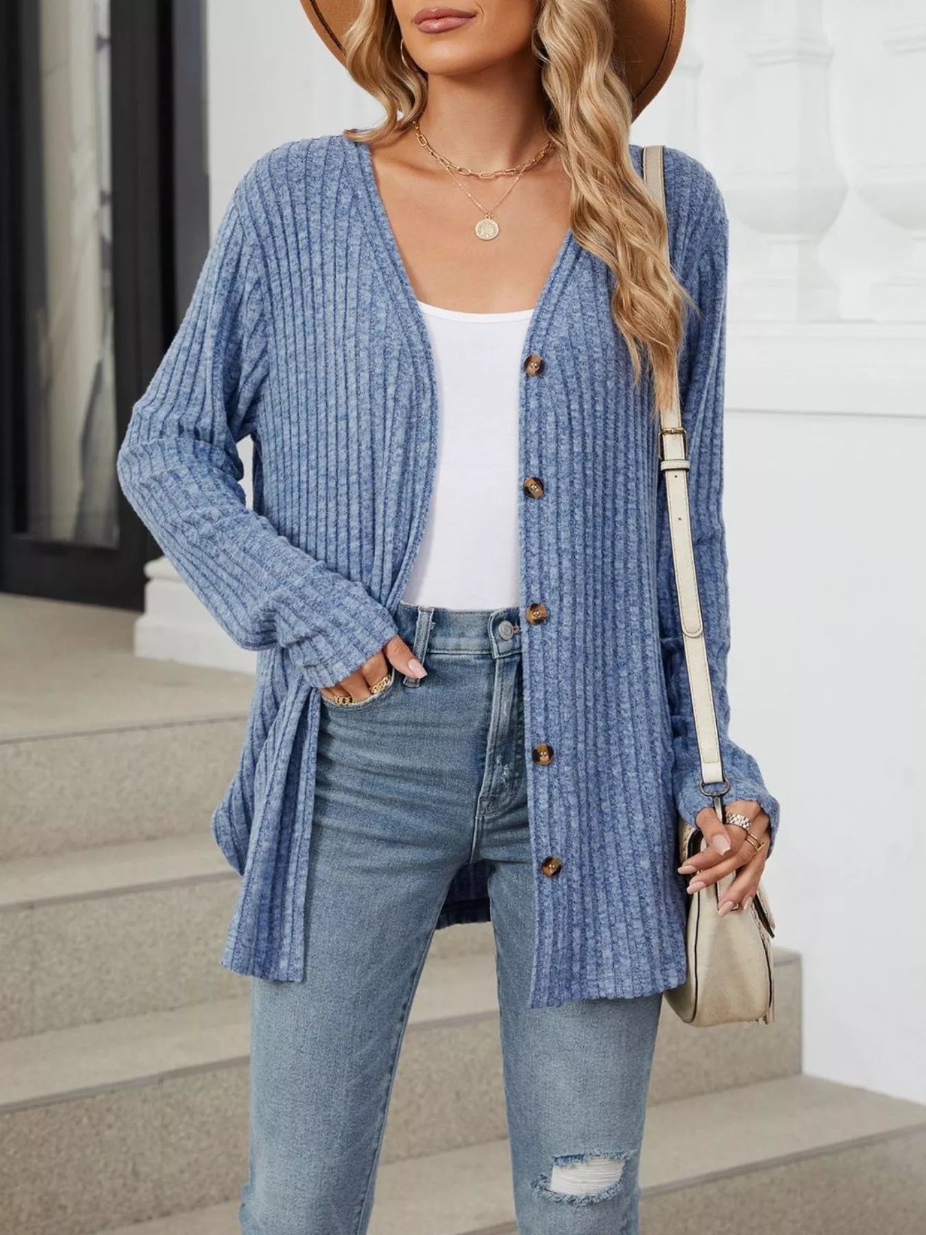 Ribbed Button-Up Cardigan