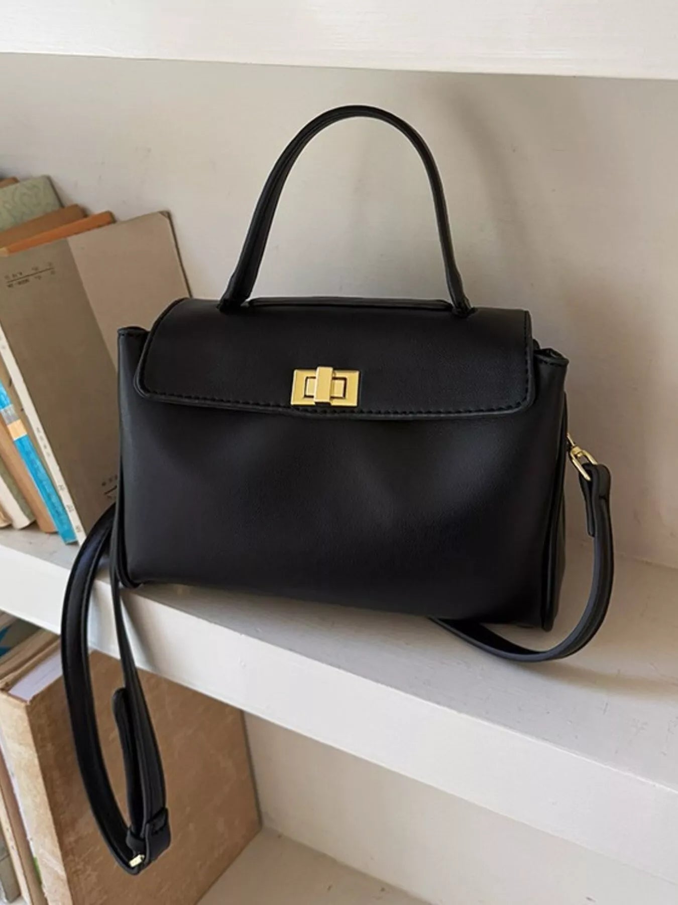 Golden Clasp Leather Crossbody Bag
