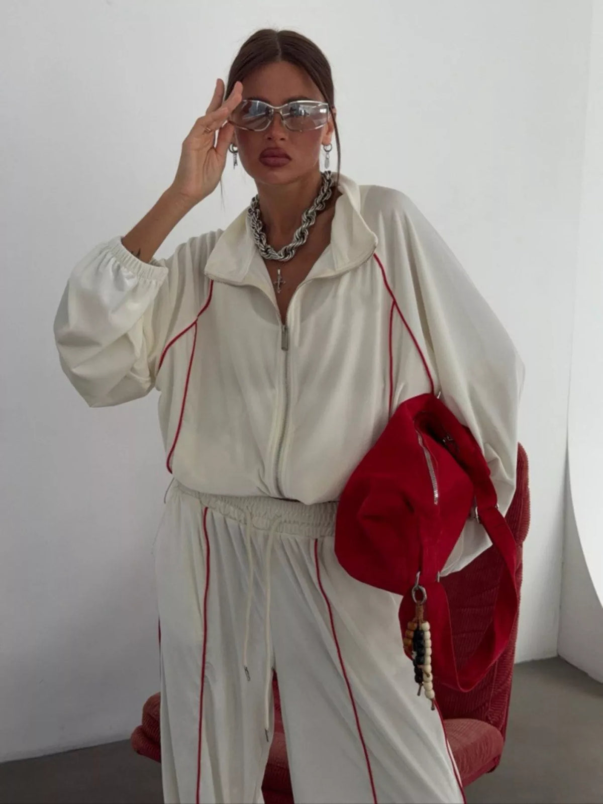 Zip Up Long Sleeve Top and Pants Set