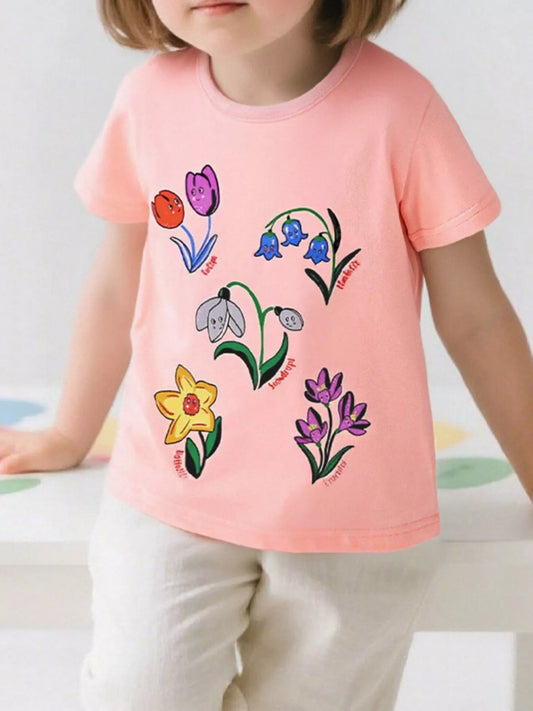 Children's Floral Print Crew Neck T-Shirt