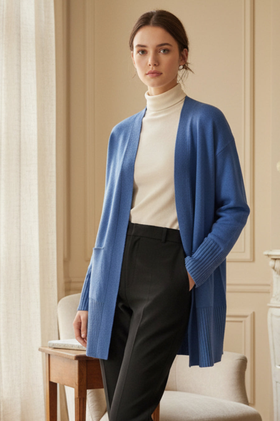 Longline Open-Front Cardigan | Oversized Knit with Patch Pockets