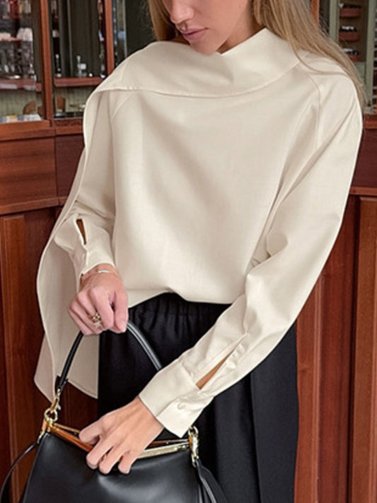 Asymmetrical High Collar Long Sleeve Blouse
