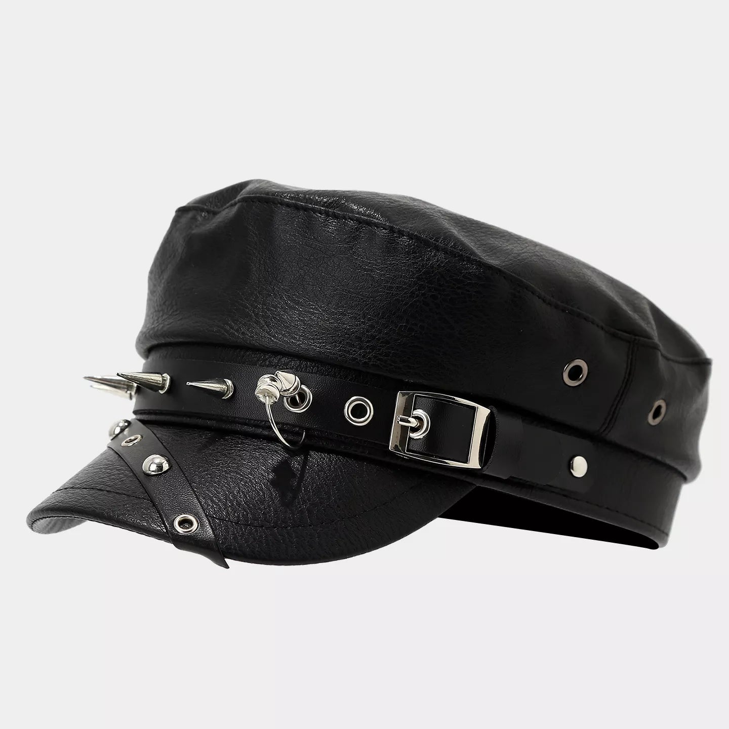 Studded Embellished Faux Leather Hat
