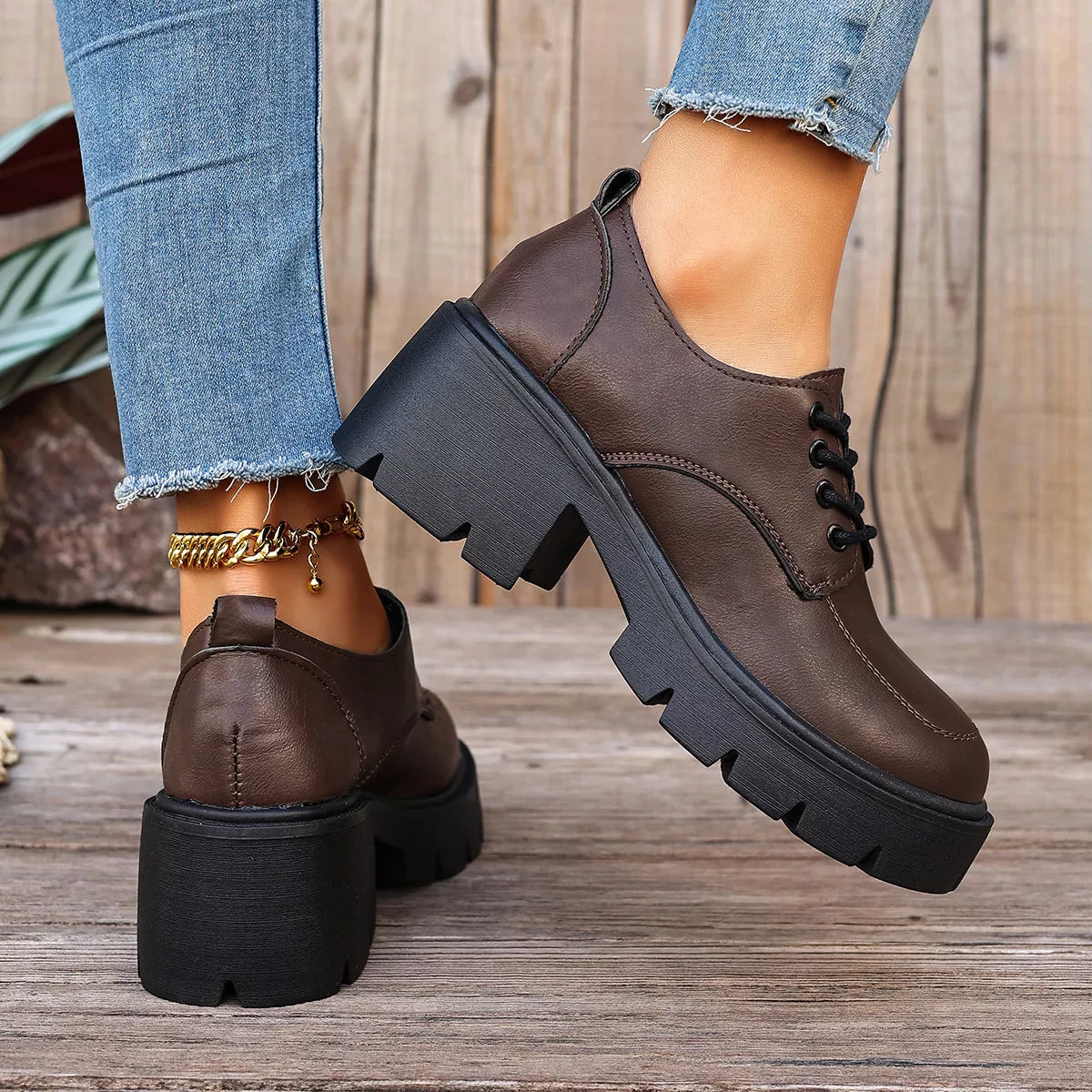 Chunky Platform Lace-Up Oxford Sneakers