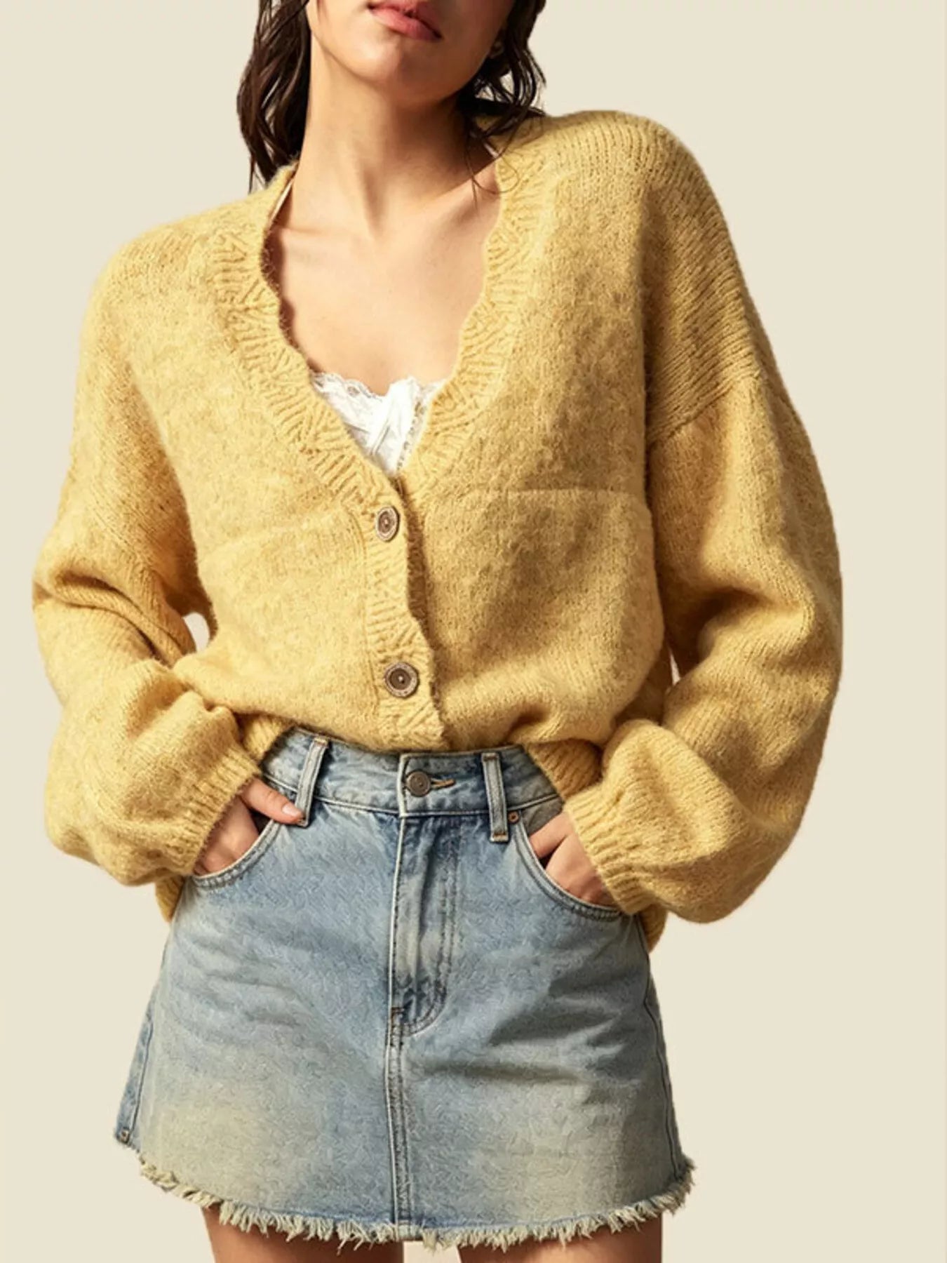 V-Neck Button-Down Knit Cardigan