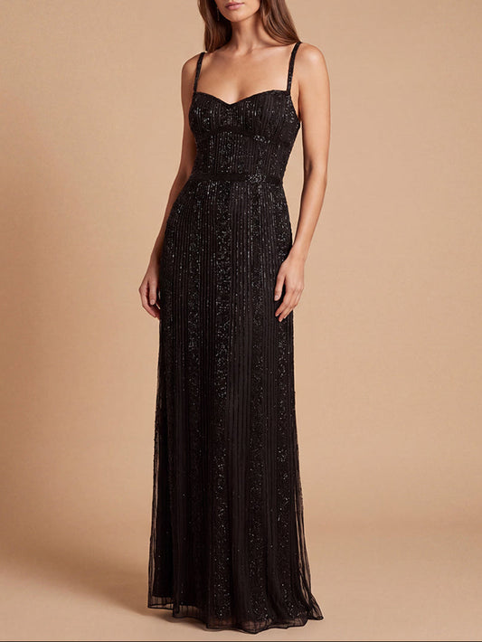 Spaghetti Strap Beaded Gown | Lara 9917