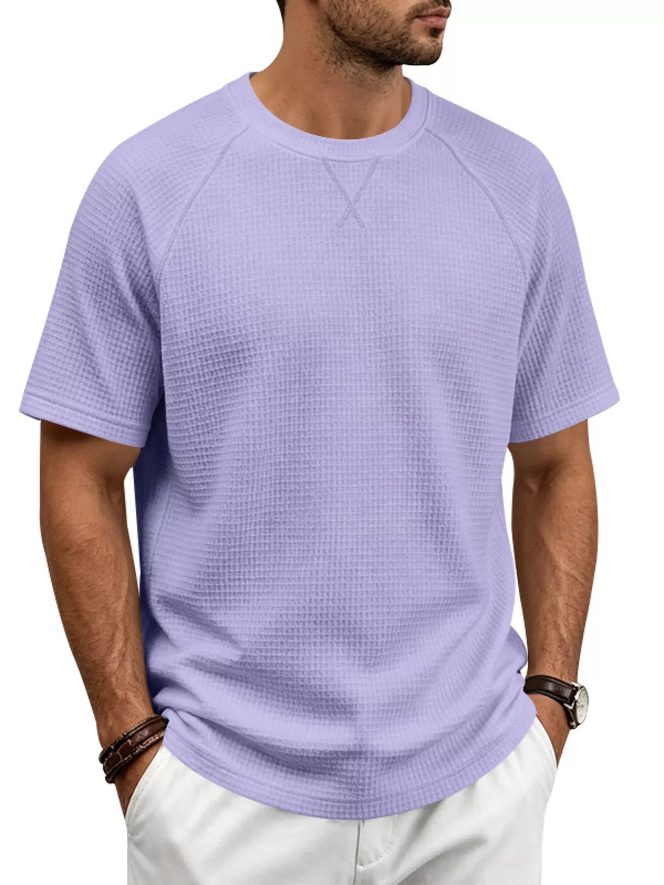 Men's Full Size Waffle Knit Raglan Short Sleeve T-Shirt Plus Size