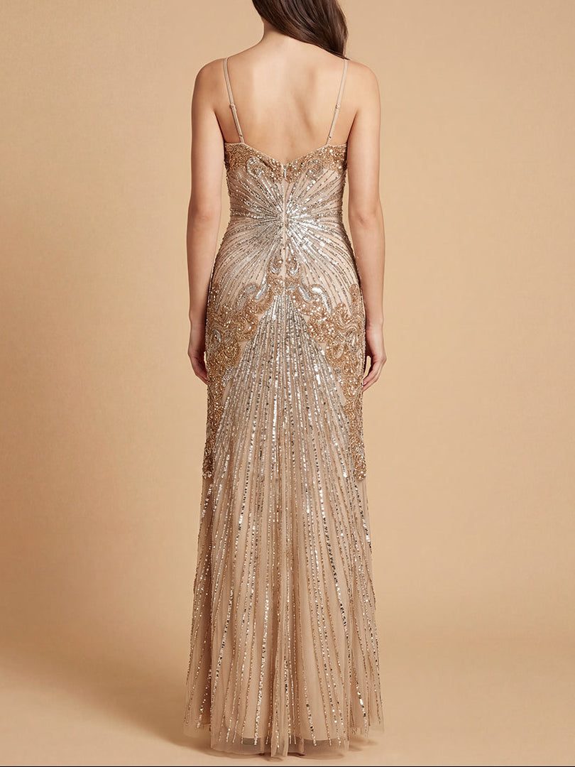 Detachable Straps Beaded Gown | 9921