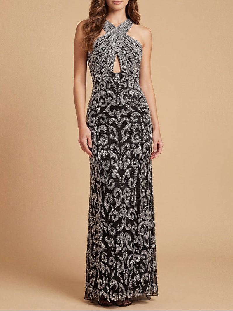 Beaded Cross Halter Dress | 9922