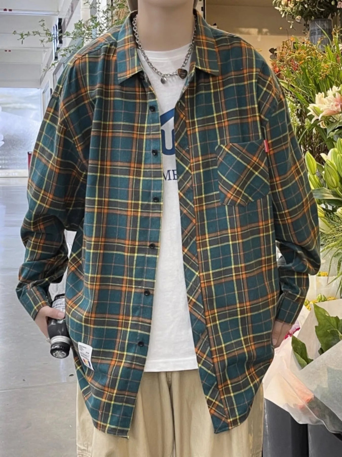 Men's Plus Size Plaid Long Sleeve Shirt