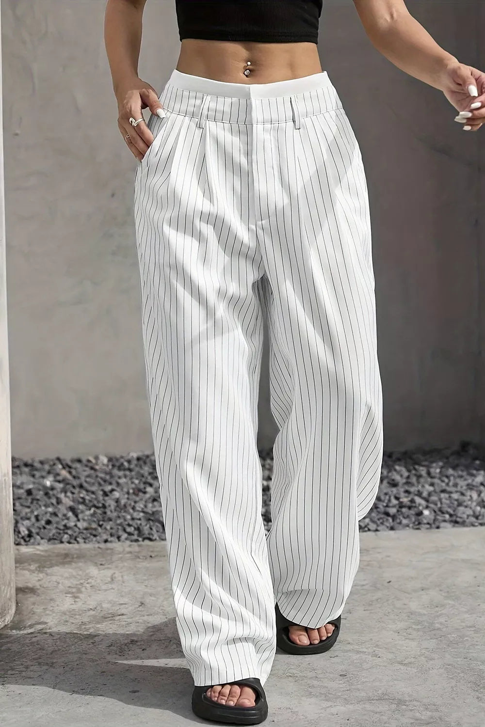 High-Waisted Pinstripe Wide-Leg Pants