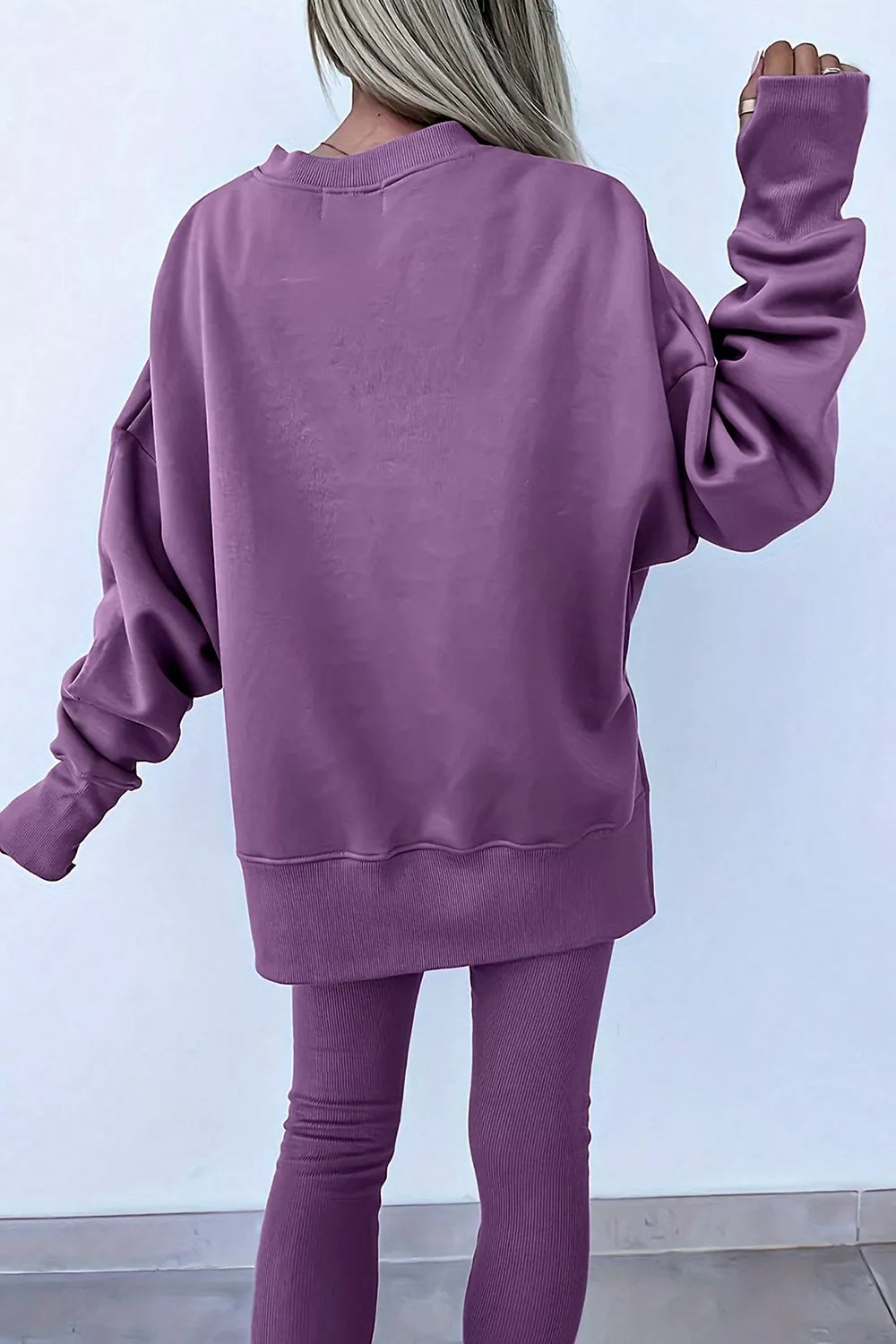 Side Slit Long Sleeve Sweatshirt and Pants Set