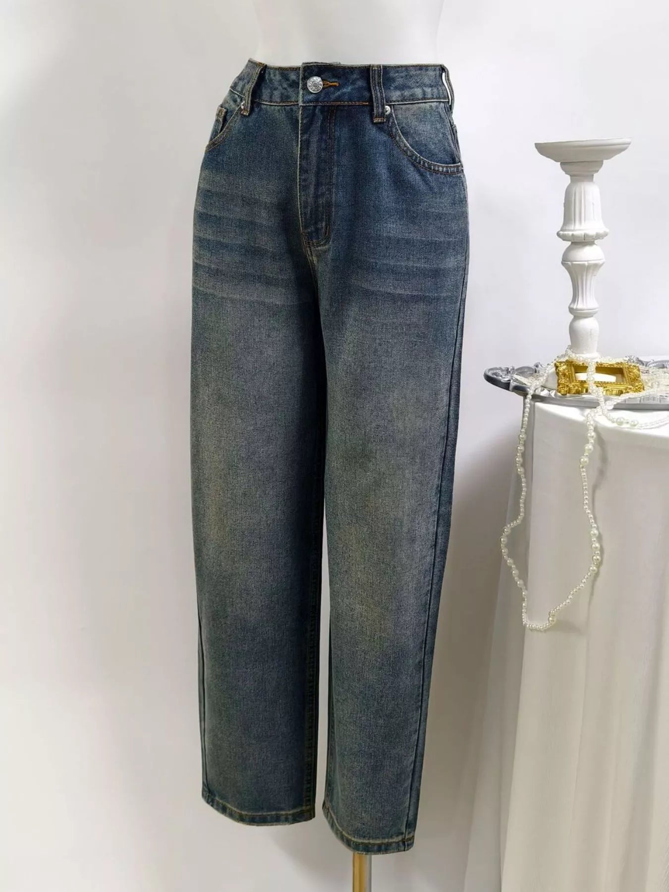 High-Waisted Straight Leg Jeans