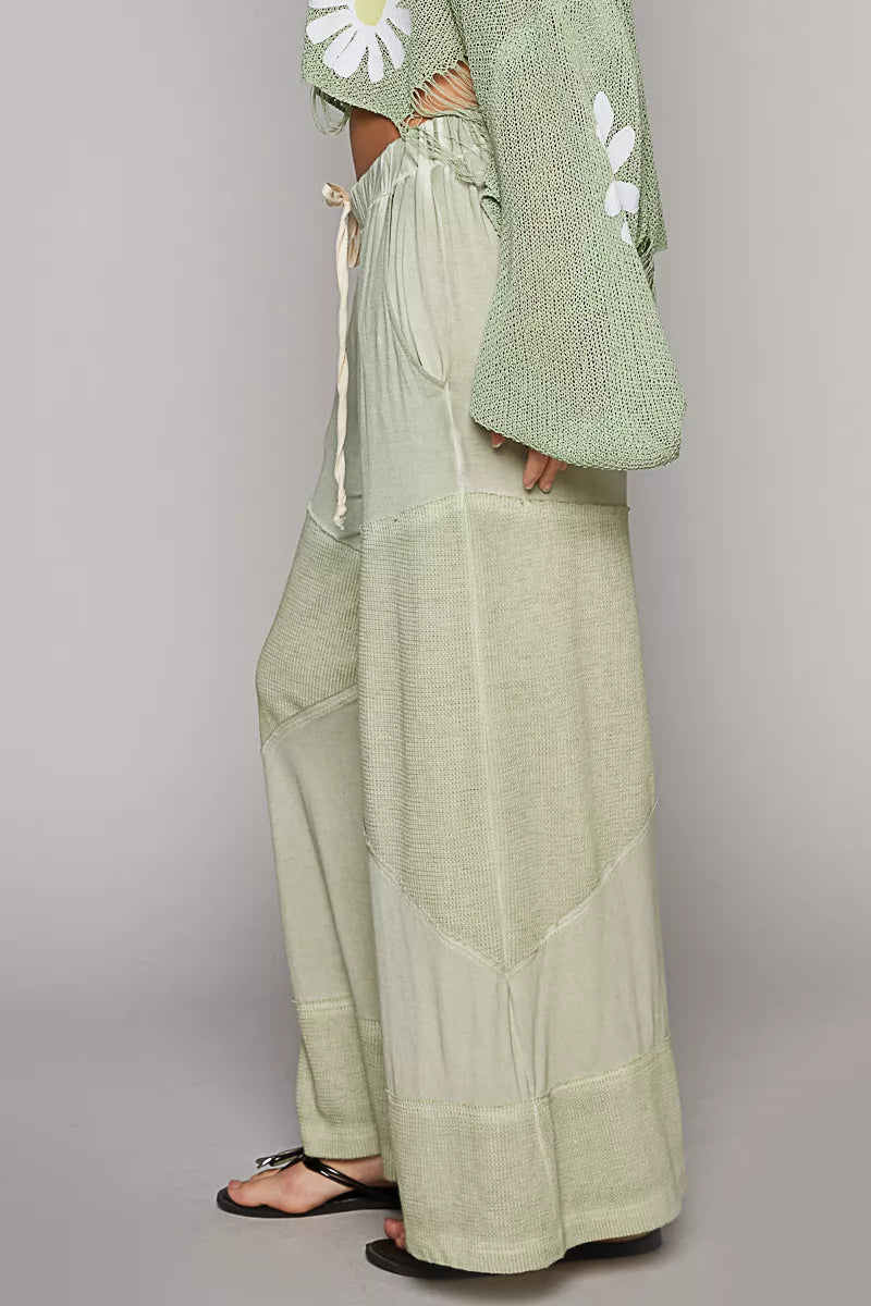 POL Elastic Waistband Wide Leg Pants with Drawstring
