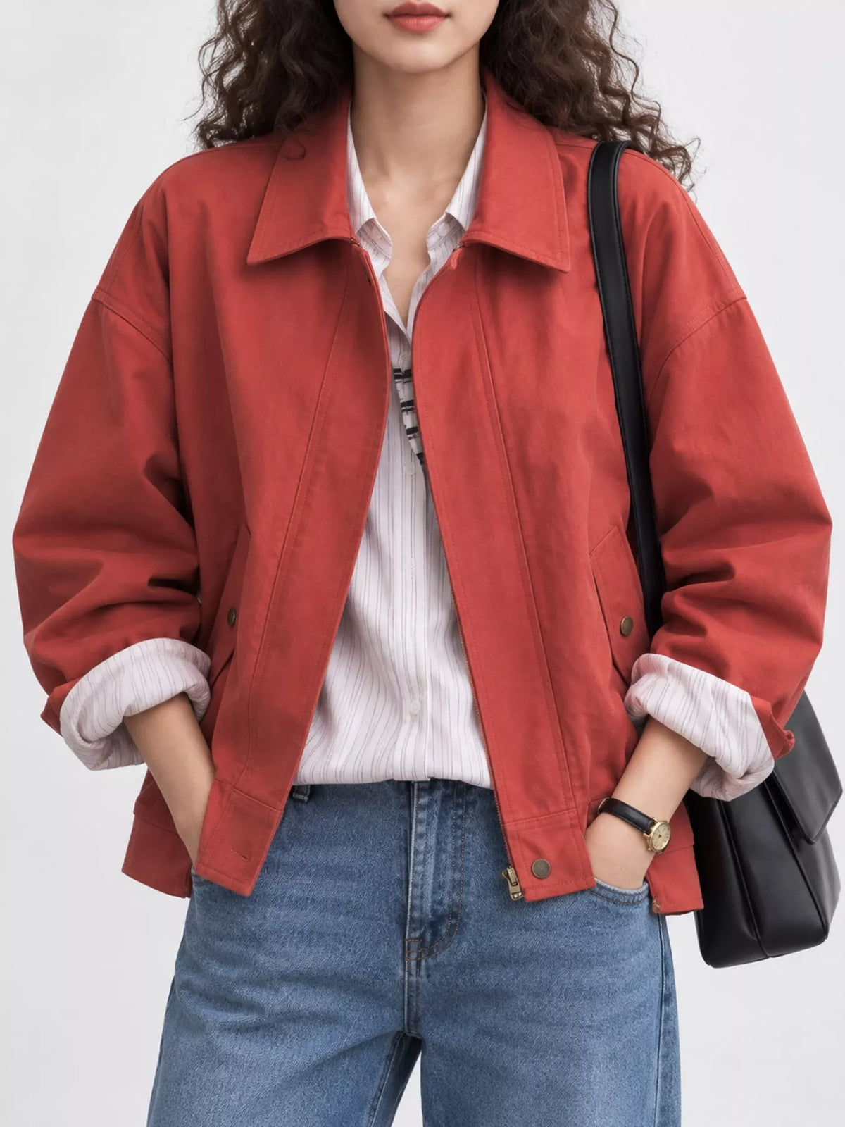 Zip Up Dropped Shoulder Jacket