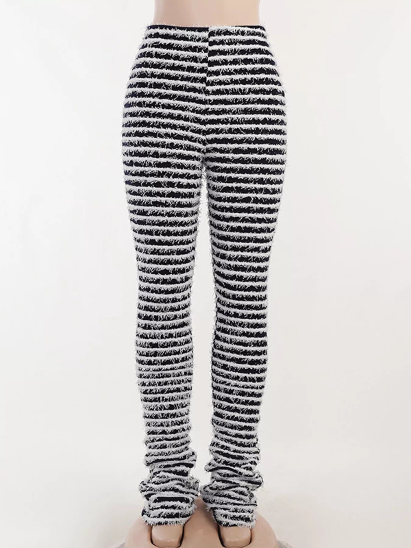 Striped Fuzzy Textured Knit Pants