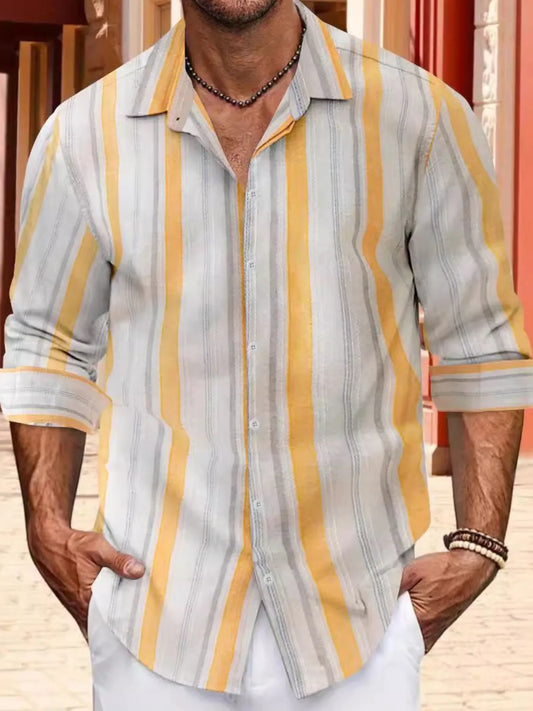 Men's Full Size Striped Button Up Long Sleeve Shirt Plus Size