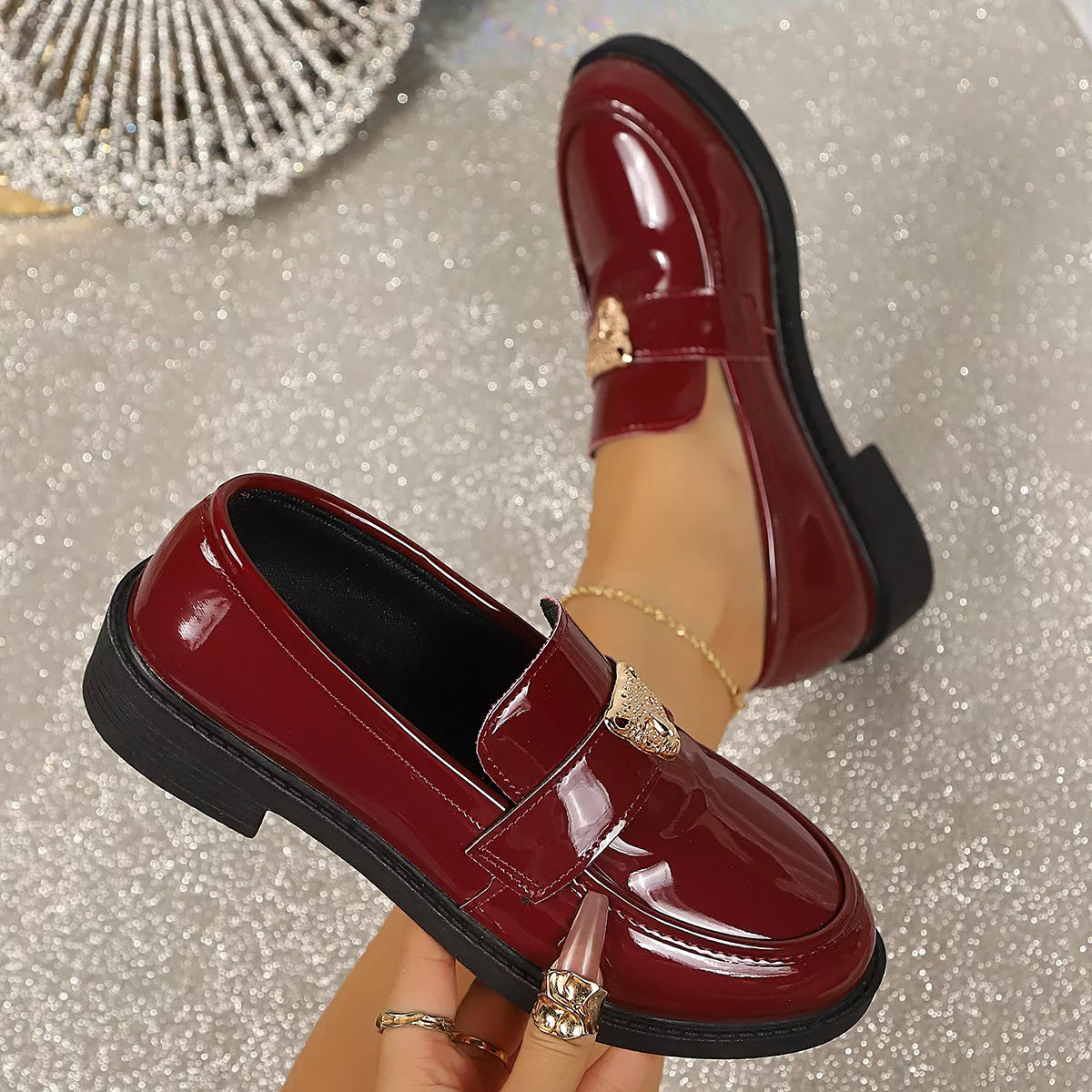 Round Toe Block Heel Loafers