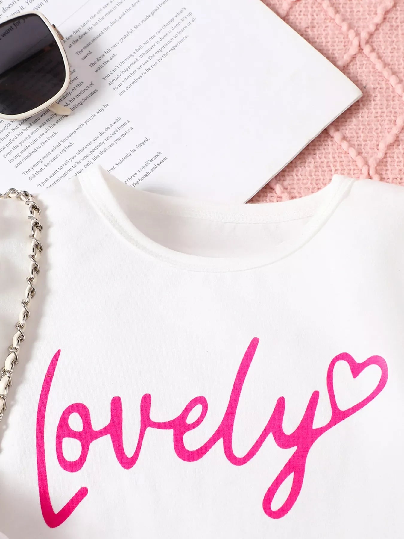 Children's Letter Long Sleeve Top and Denim Skirt Set