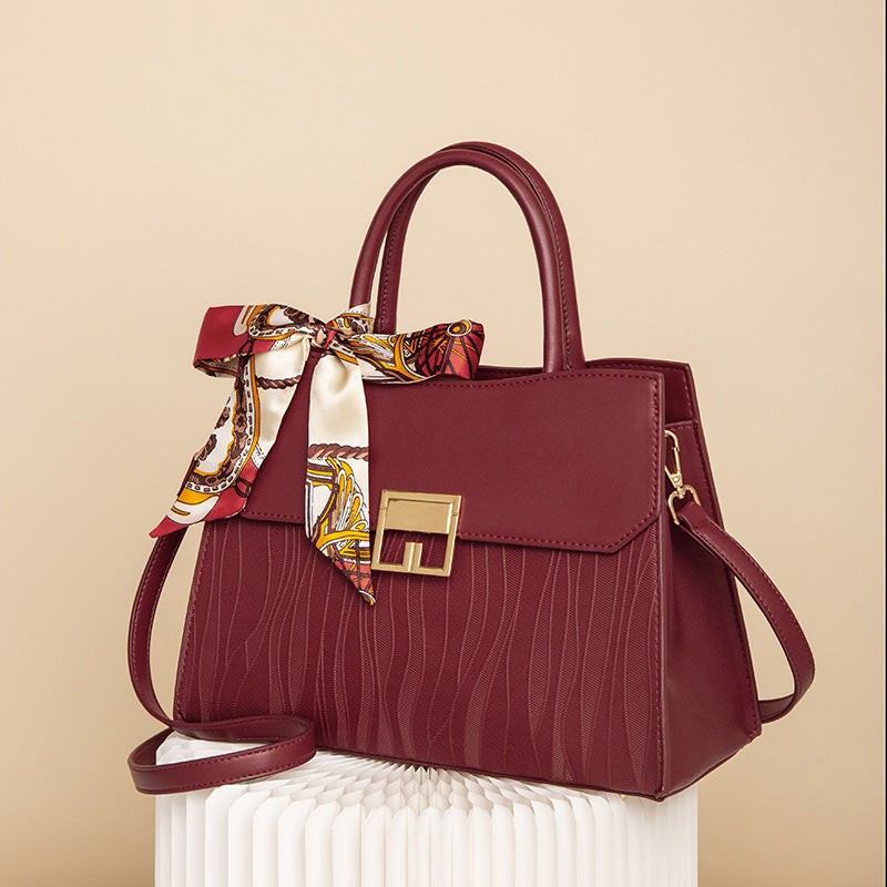 Scarf Decor Leather Handbag