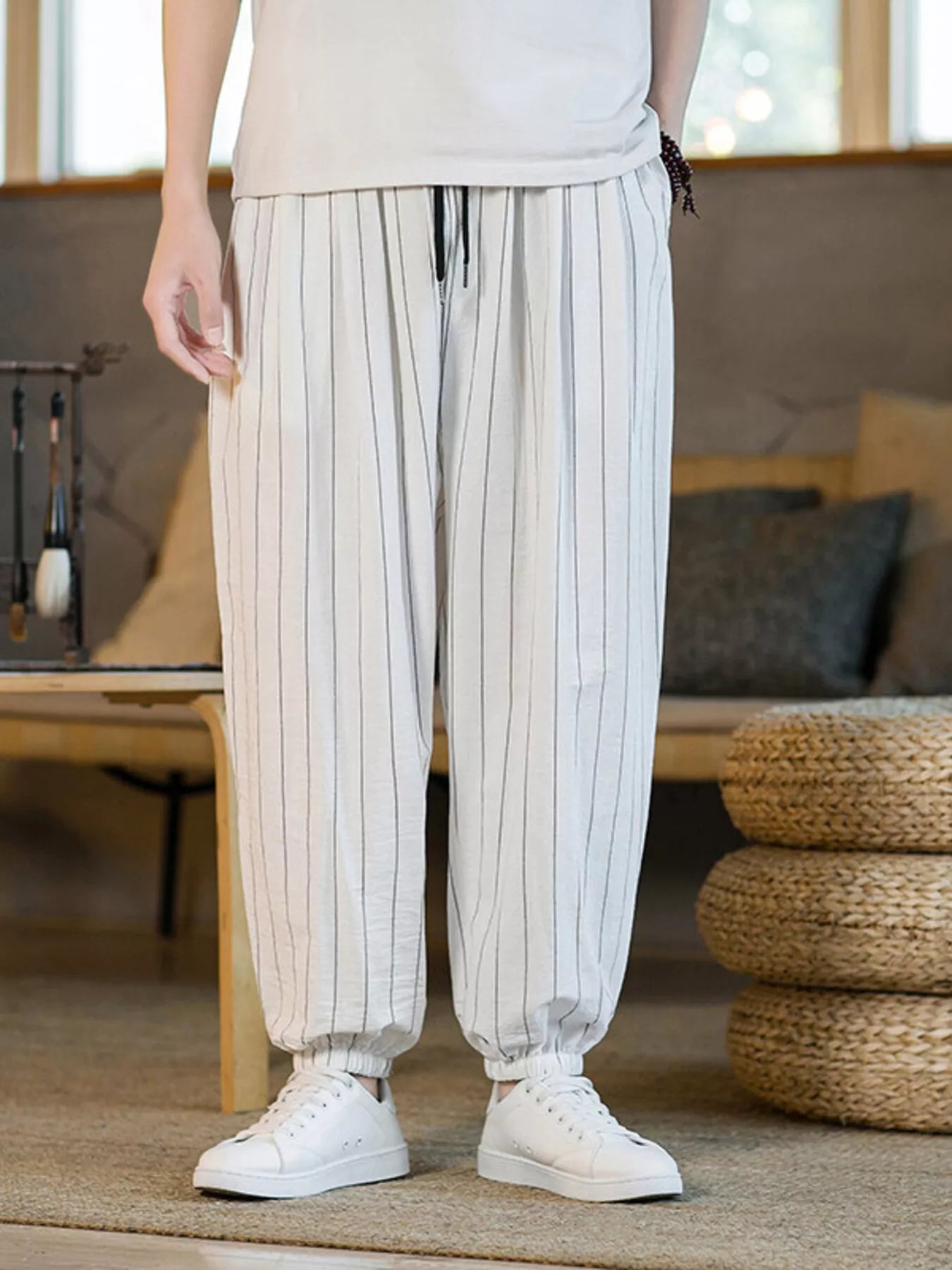 Men's Plus Size Striped Harem Pants