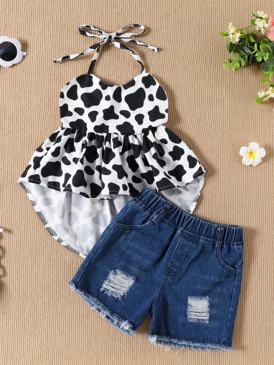 Children's Halter Neck Cami and Denim Shorts Set