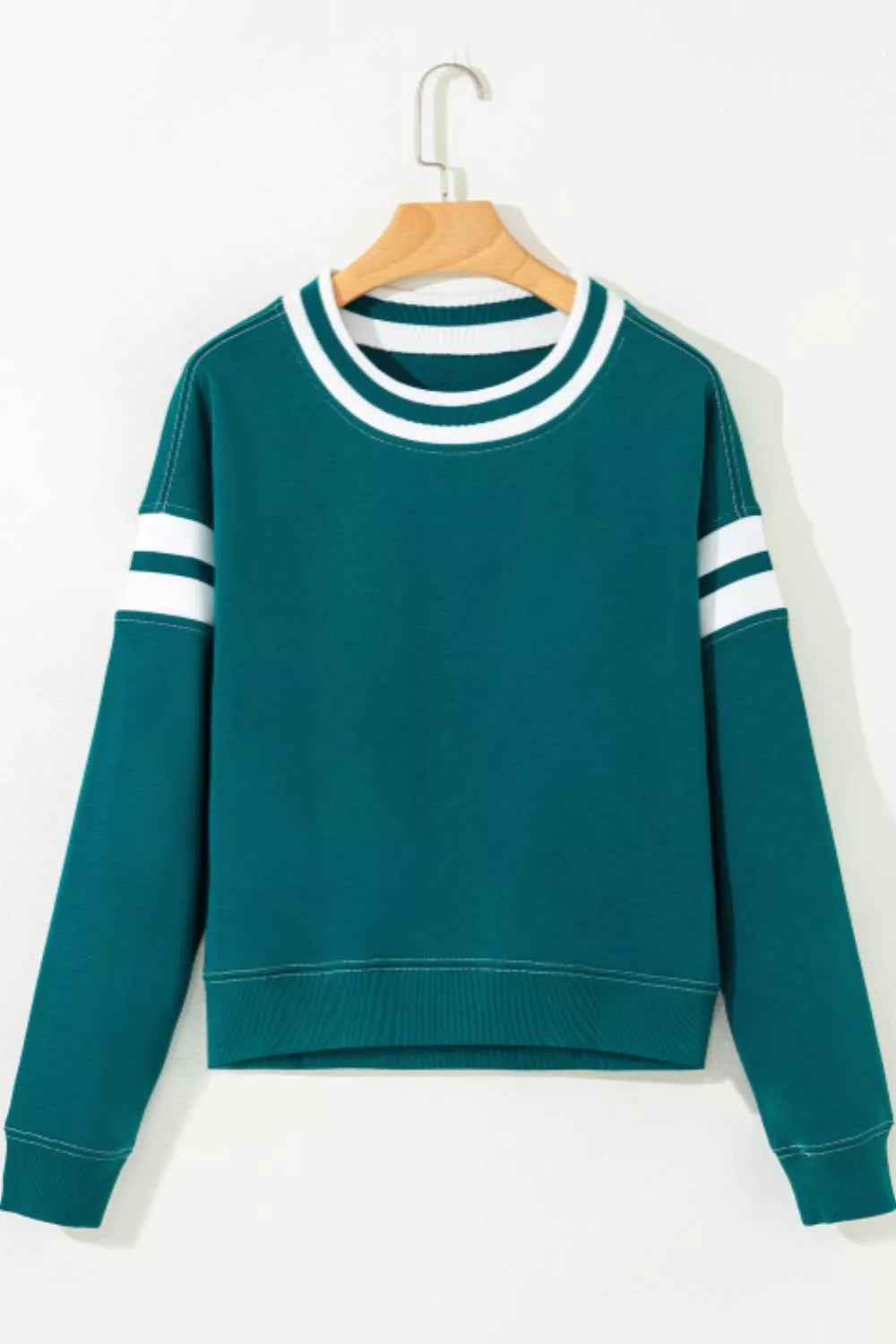Contrast Striped Patchwork Round Neck Drop Shoulder Sweatshirt